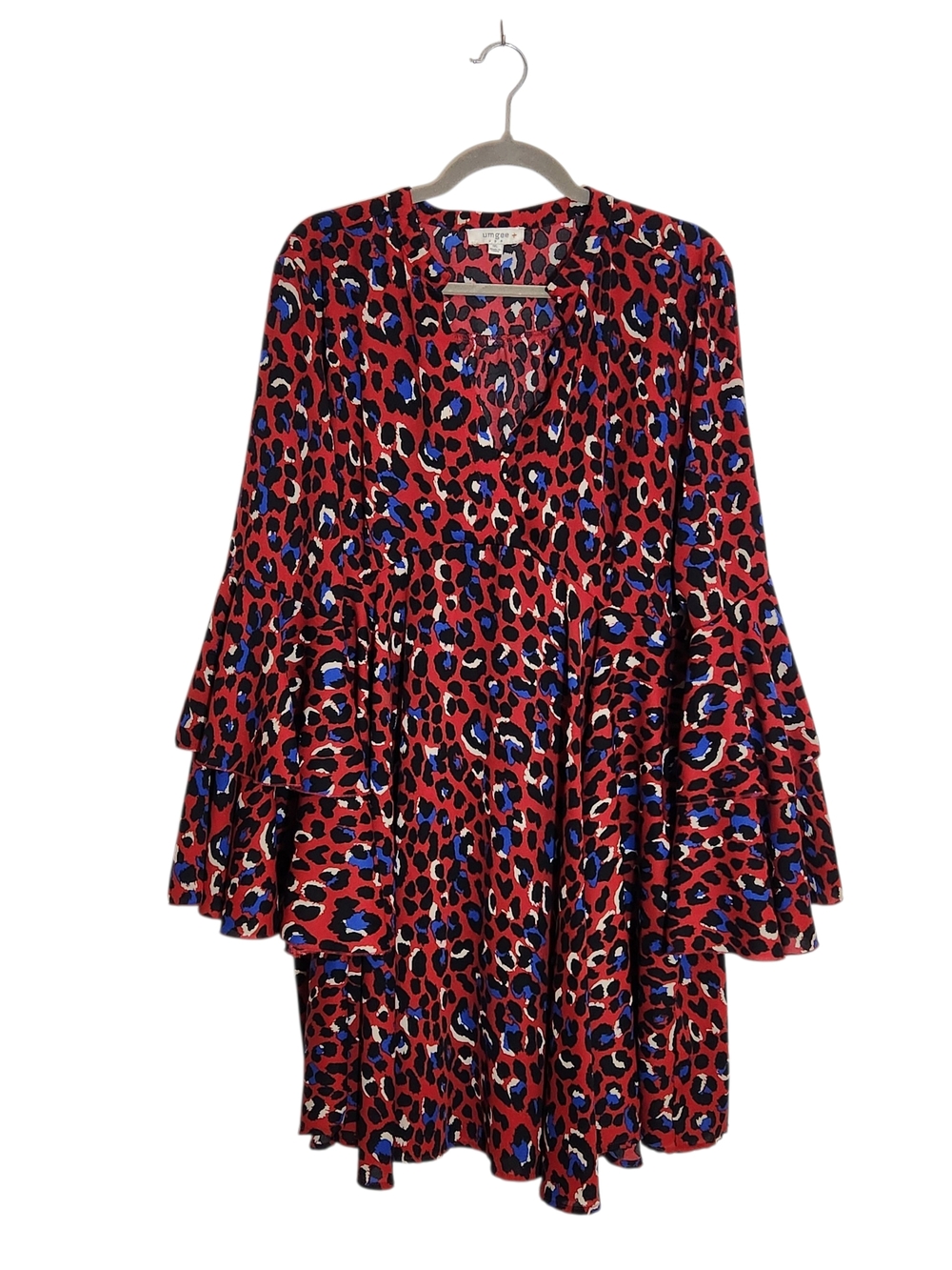 Umgee Red and Blue Leopard Print Boho Oversized Dress Size 1XL - Picture 2 of 9